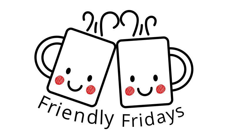 Illustration of 2 mugs with the words Friendly Fridays